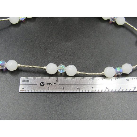 20 Inch Sterling Silver Rustic Faux Light Tone Crystals Necklace - Picture 5 of 6